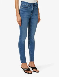 GOOD AMERICAN Good Legs Raw-hem Tapered High-rise Stretch-denim Jeans -Whistlkes Style R04166605 INDIGO451 ALT03