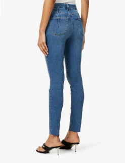 GOOD AMERICAN Good Legs Raw-hem Tapered High-rise Stretch-denim Jeans -Whistlkes Style R04166605 INDIGO451 ALT04