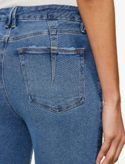 GOOD AMERICAN Good Legs Raw-hem Tapered High-rise Stretch-denim Jeans -Whistlkes Style R04166605 INDIGO451 ALT05