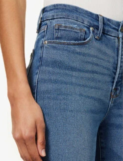 GOOD AMERICAN Good Legs Raw-hem Tapered High-rise Stretch-denim Jeans -Whistlkes Style R04166605 INDIGO451 ALT06