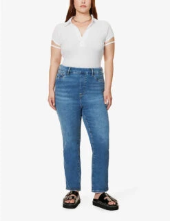 GOOD AMERICAN Pull On Straight Faded-wash Straight High-rise Stretch-denim Jeans -Whistlkes Style R04166636 INDIGO490 ALT01