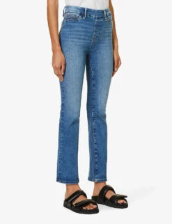 GOOD AMERICAN Pull On Straight Faded-wash Straight High-rise Stretch-denim Jeans -Whistlkes Style R04166636 INDIGO490 ALT03