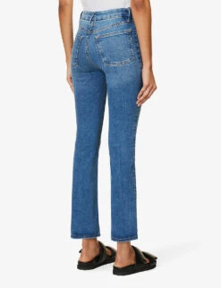 GOOD AMERICAN Pull On Straight Faded-wash Straight High-rise Stretch-denim Jeans -Whistlkes Style R04166636 INDIGO490 ALT04
