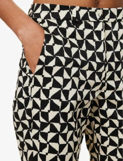 Nereo Geometric-pattern Straight Mid-rise Stretch-cotton Trousers -Whistlkes Style R04167343 ECRU ALT04