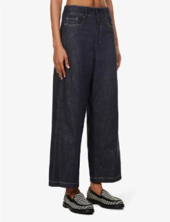 Losana Contrast-stitch Wide-leg Mid-rise Jeans -Whistlkes Style R04167366 MIDNIGHTBLUE ALT02