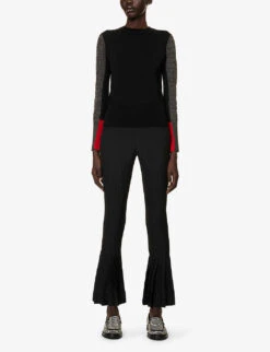 Contrast-panel Semi-sheer Wool-knit Sweatshirt -Whistlkes Style R04167734 BLACKGRAYRED ALT01