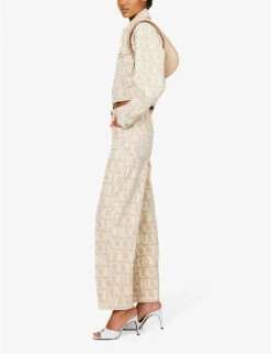 FIORUCCI Monogram-pattern Brand-patch Wide-leg Mid-rise Organic-denim Jeans -Whistlkes Style R04168329 ECRU ALT01