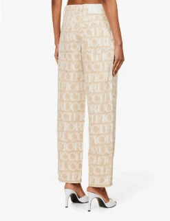 FIORUCCI Monogram-pattern Brand-patch Wide-leg Mid-rise Organic-denim Jeans -Whistlkes Style R04168329 ECRU ALT03