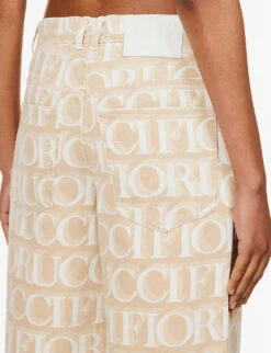 FIORUCCI Monogram-pattern Brand-patch Wide-leg Mid-rise Organic-denim Jeans -Whistlkes Style R04168329 ECRU ALT04