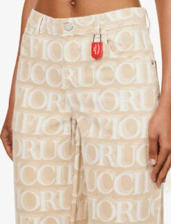 FIORUCCI Monogram-pattern Brand-patch Wide-leg Mid-rise Organic-denim Jeans -Whistlkes Style R04168329 ECRU ALT05