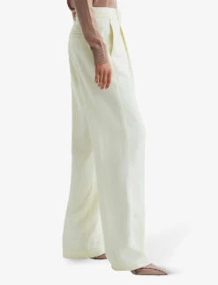 Reiss Liana Mid-rise Wide-leg Stretch-woven Trousers -Whistlkes Style R04168992 PALEYELLOW ALT02