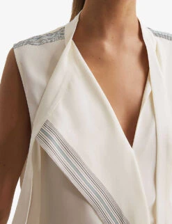 Reiss Romy Stripe-trim Stretch-woven Blouse -Whistlkes Style R04169198 IVORY ALT04