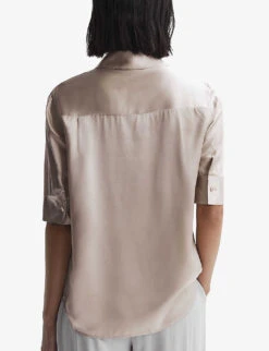 Reiss Aubrey Short-sleeve Silk Shirt -Whistlkes Style R04169200 CHAMPAGNE ALT03