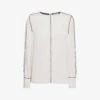 Reiss Estella Contrast-tip Long-sleeve Stretch-woven Blouse -Whistlkes Style R04169209 CREAM M