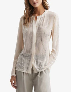 Reiss Robyn Rhinestone-embellished Woven Blouse -Whistlkes Style R04169210 CREAM ALT02