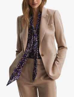 Reiss Tora Animal-print Neck-tie Woven Blouse -Whistlkes Style R04169213 BLUE ALT02