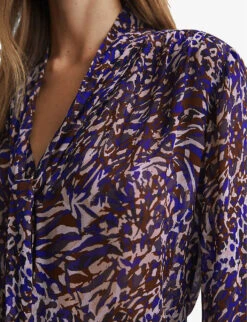 Reiss Tora Animal-print Neck-tie Woven Blouse -Whistlkes Style R04169213 BLUE ALT04