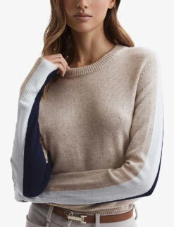 Reiss Addison Colour-blocked Wool-blend Jumper -Whistlkes Style R04169314 CREAMNAVY ALT04