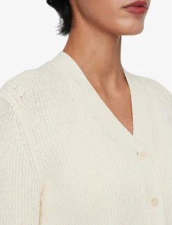 Joseph Buttoned Ribbed-knit Stretch-linen Blend Cardigan -Whistlkes Style R04169976 IVORY ALT04