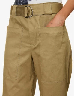 Detachable-belt Straight-leg Stretch-cotton Trousers -Whistlkes Style R04170124 KHAKIGREEN ALT04