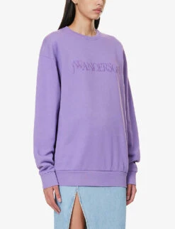 JW Anderson Logo-embroidered Relaxed-fit Cotton Sweatshirt -Whistlkes Style R04170852 PURPLE ALT02