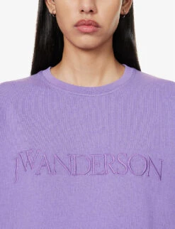 JW Anderson Logo-embroidered Relaxed-fit Cotton Sweatshirt -Whistlkes Style R04170852 PURPLE ALT04