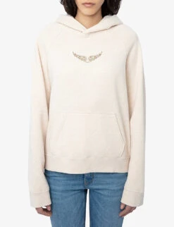 Zadig & Voltaire Georgy Moon Logo-motif Cotton-blend Hoody -Whistlkes Style R04171159 BEIGECHINE ALT02