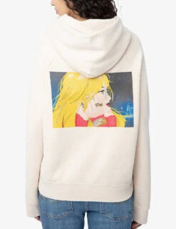 Zadig & Voltaire Georgy Moon Logo-motif Cotton-blend Hoody -Whistlkes Style R04171159 BEIGECHINE ALT03