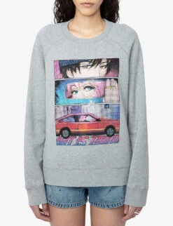 Zadig & Voltaire Upper Moon Graphic-print Cotton-blend Jumper -Whistlkes Style R04171161 GRISCHINE ALT02