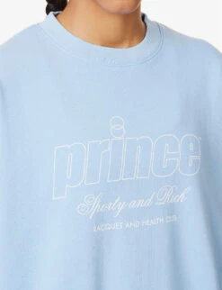 Sporty & Rich X Prince Brand-print Cotton-jersey Sweatshirt -Whistlkes Style R04173069 BLUEWHITE ALT04