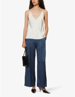 Jil Sander Split-hem Elasticated-waist Wide-leg Mid-rise Woven Trousers -Whistlkes Style R04173105 19 ALT01