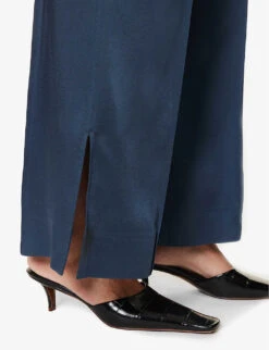 Jil Sander Split-hem Elasticated-waist Wide-leg Mid-rise Woven Trousers -Whistlkes Style R04173105 19 ALT04