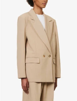 Corrin Double-breasted Woven Blazer -Whistlkes Style R04173153 BEIGE ALT02