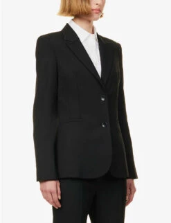 Corseted Peaked-lapel Regular-fit Stretch-wool Jacket -Whistlkes Style R04173367 BLACK ALT02