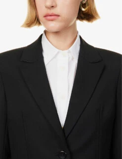 Corseted Peaked-lapel Regular-fit Stretch-wool Jacket -Whistlkes Style R04173367 BLACK ALT04