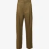 Pleated Wide-leg High-rise Organic-cotton Trousers -Whistlkes Style R04173368 LODENGREEN M