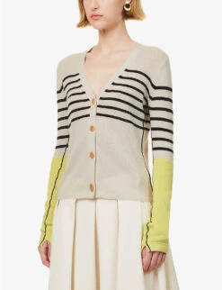 Striped Purl-knit Recycled-cashmere And Organic-cotton Blend Cardigan -Whistlkes Style R04173379 CREMALEMONICE ALT02