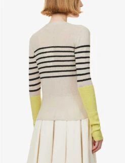 Striped Purl-knit Recycled-cashmere And Organic-cotton Blend Cardigan -Whistlkes Style R04173379 CREMALEMONICE ALT03