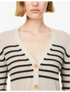 Striped Purl-knit Recycled-cashmere And Organic-cotton Blend Cardigan -Whistlkes Style R04173379 CREMALEMONICE ALT04