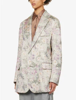 Dries Van Noten Floral-print Notched-lapel Silk-blend Blazer -Whistlkes Style R04180715 MINT ALT02