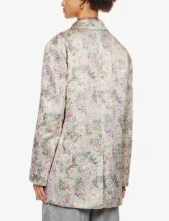 Dries Van Noten Floral-print Notched-lapel Silk-blend Blazer -Whistlkes Style R04180715 MINT ALT03