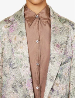 Dries Van Noten Floral-print Notched-lapel Silk-blend Blazer -Whistlkes Style R04180715 MINT ALT04