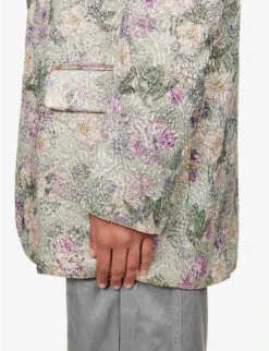 Dries Van Noten Floral-print Notched-lapel Silk-blend Blazer -Whistlkes Style R04180715 MINT ALT05