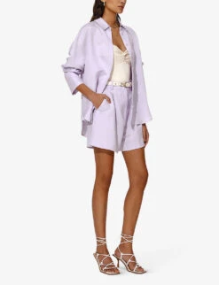 By Malina Candace Pearlescent-button Relaxed-fit Linen-blend Shirt -Whistlkes Style R04180768 VIOLET ALT01