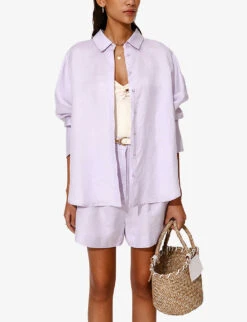 By Malina Candace Pearlescent-button Relaxed-fit Linen-blend Shirt -Whistlkes Style R04180768 VIOLET ALT02