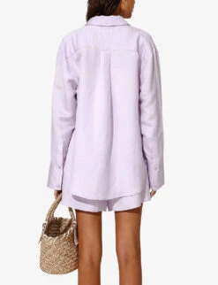 By Malina Candace Pearlescent-button Relaxed-fit Linen-blend Shirt -Whistlkes Style R04180768 VIOLET ALT03