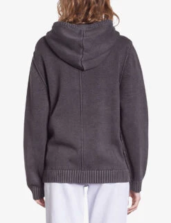 THE KOOPLES Logo-drawstrings Knitted Cotton-blend Hoody -Whistlkes Style R04181725 BLACKWASHED ALT03
