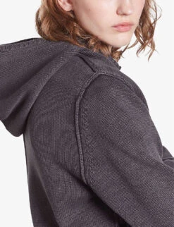 THE KOOPLES Logo-drawstrings Knitted Cotton-blend Hoody -Whistlkes Style R04181725 BLACKWASHED ALT04