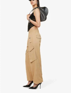 Dion Lee Wide-leg Mid-rise Cotton Cargo Trousers -Whistlkes Style R04181853 DUNE ALT01