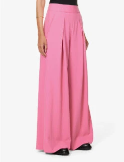 ME AND EM Pressed-pleat Wide-leg High-rise Stretch-woven Trousers -Whistlkes Style R04181881 PUNCHPINK ALT02